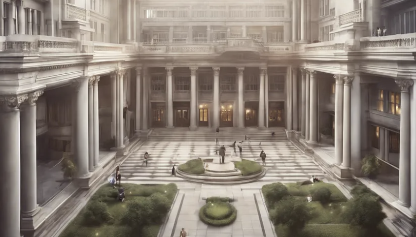 A courtyard of a university